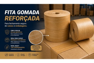 Fita Gomada com Reforço para Caixas e Embalagens